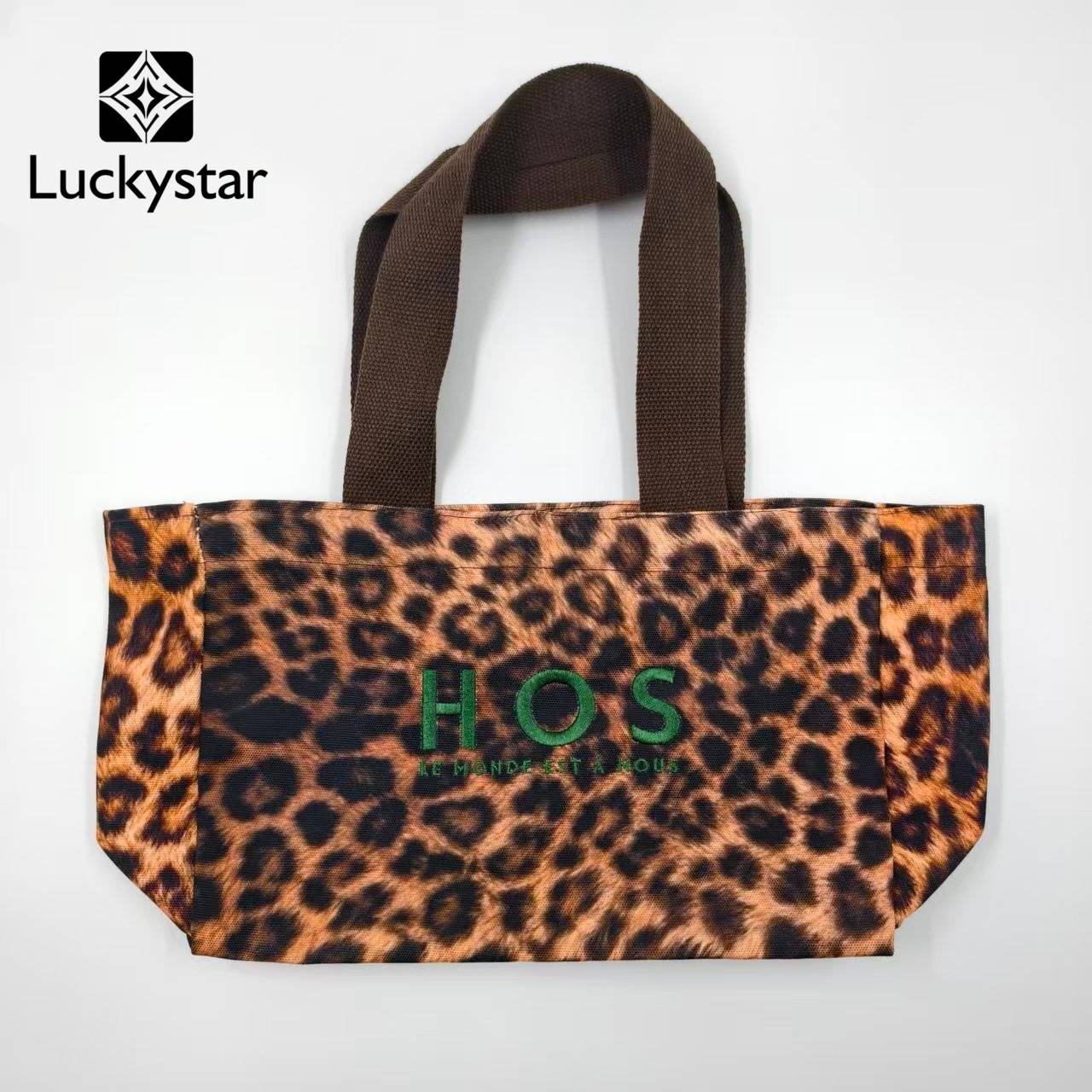 Large Capacity Leopard Cotton Tote Bag Custom Logo Eco-Friendly Reusable Shopping Bag with Canvas Handles