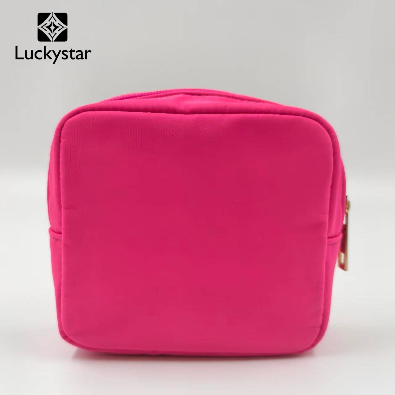 Bright Pink Nylon Makeup Bag Large-Capacity Travel Cosmetic Organizer with Zipper Closure Bag