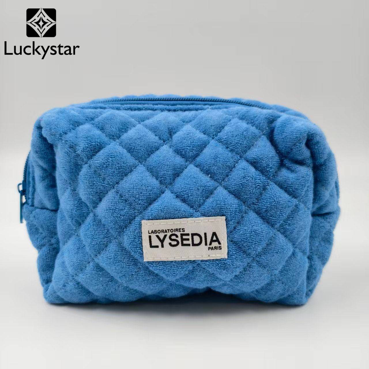 Soft Terry Cloth Cosmetic Pouch Custom Logo Zippered Reusable Travel Makeup Organizer Bag