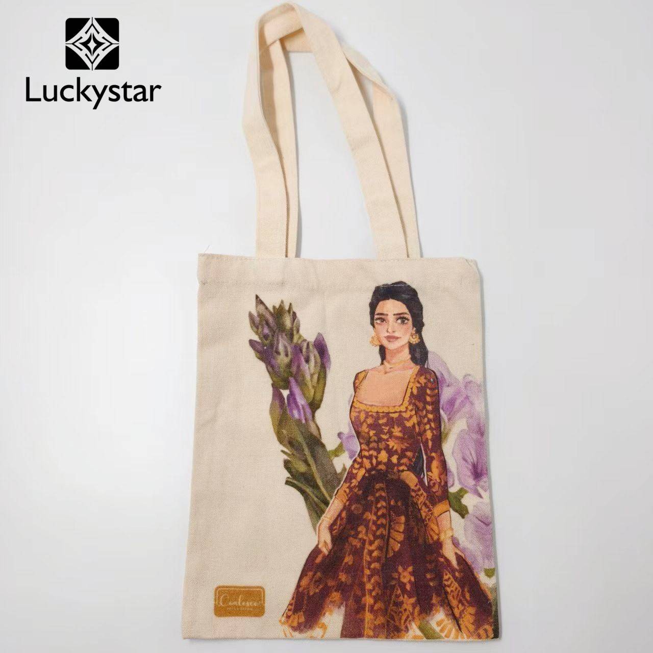 Custom Art Print Canvas Foldable Tote Bag Fashion Illustration Design Reusable Shopping Bag